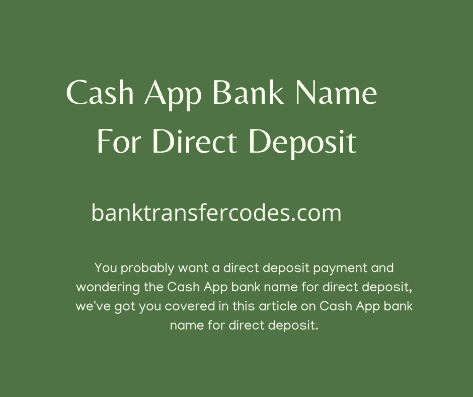 Cash App Bank Name For Direct Deposit